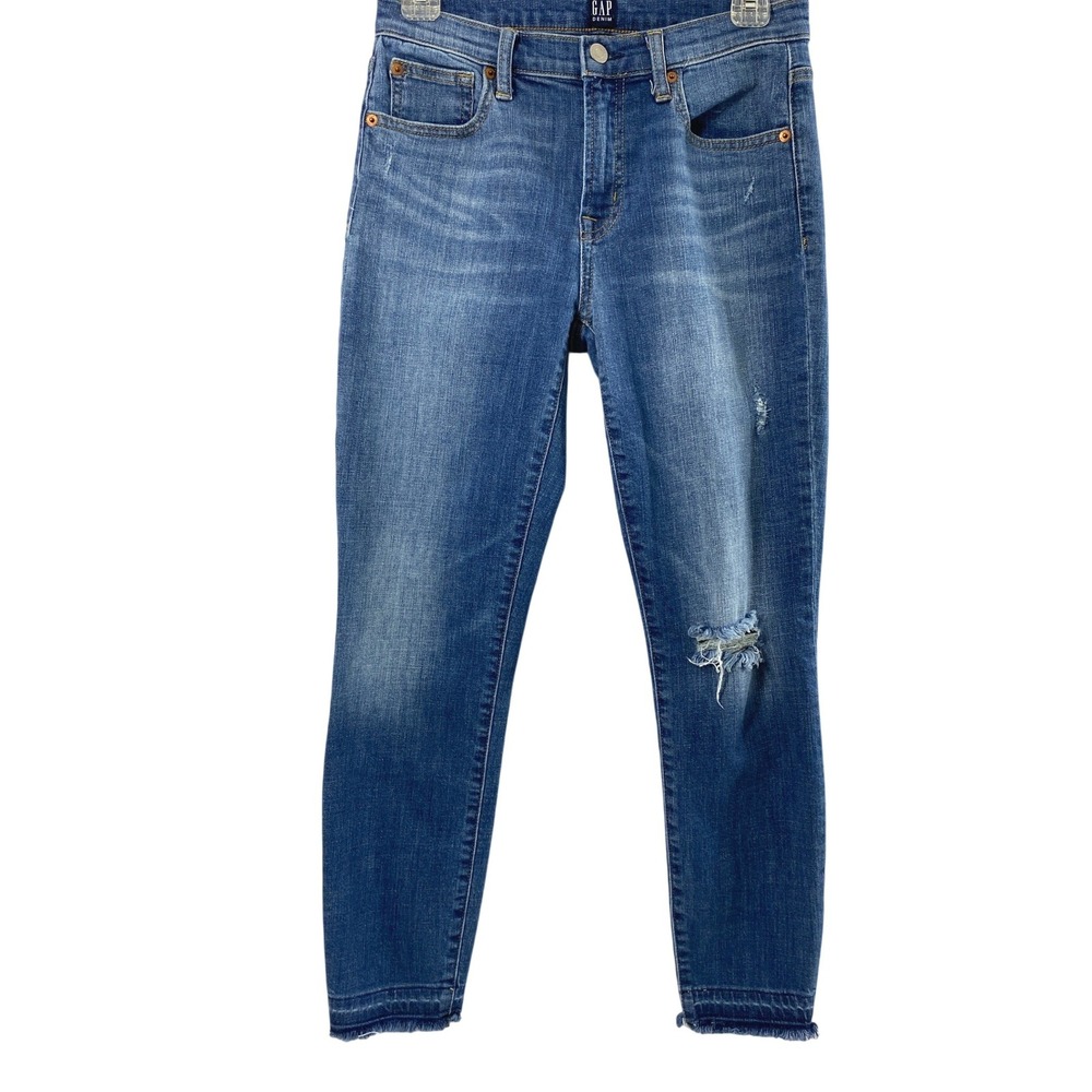 Gap Skinny Jeans Womens 27 Medium Wash Denim Distressed Destroyed‎ Raw Hem